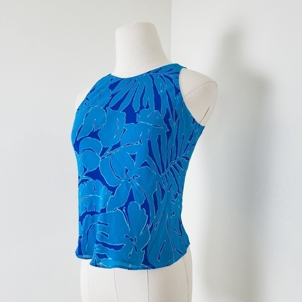 Ralph Lauren Tropical Rayon Crop Top Turquoise Size XS Blue - Picture 9 of 12